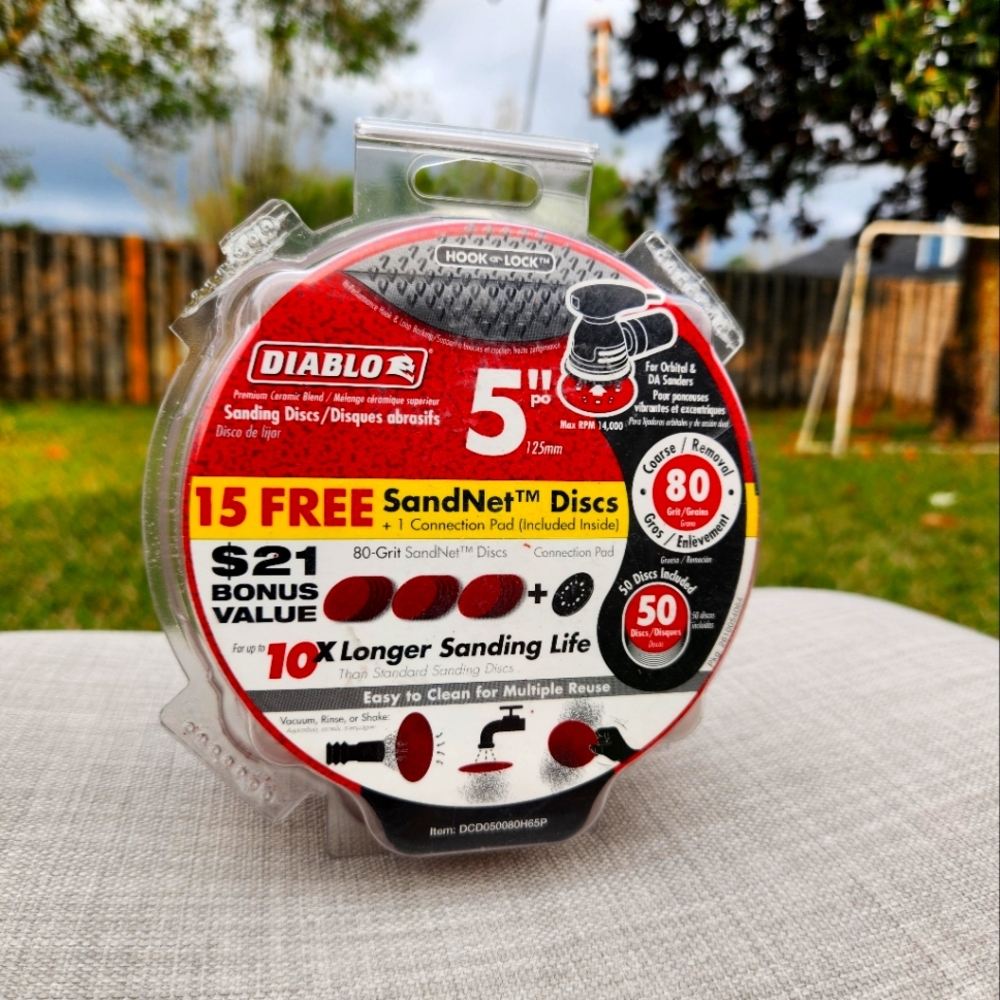 Diablo Ros Disc Sandpaper 5" 80 Grit Bonus 15 Sandnet Application Pad 50 per Pkg